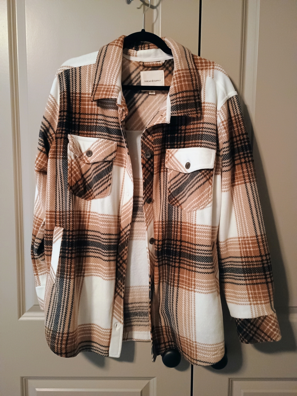 Thread & Supply Brown and White Plaid Button-Down Shacket